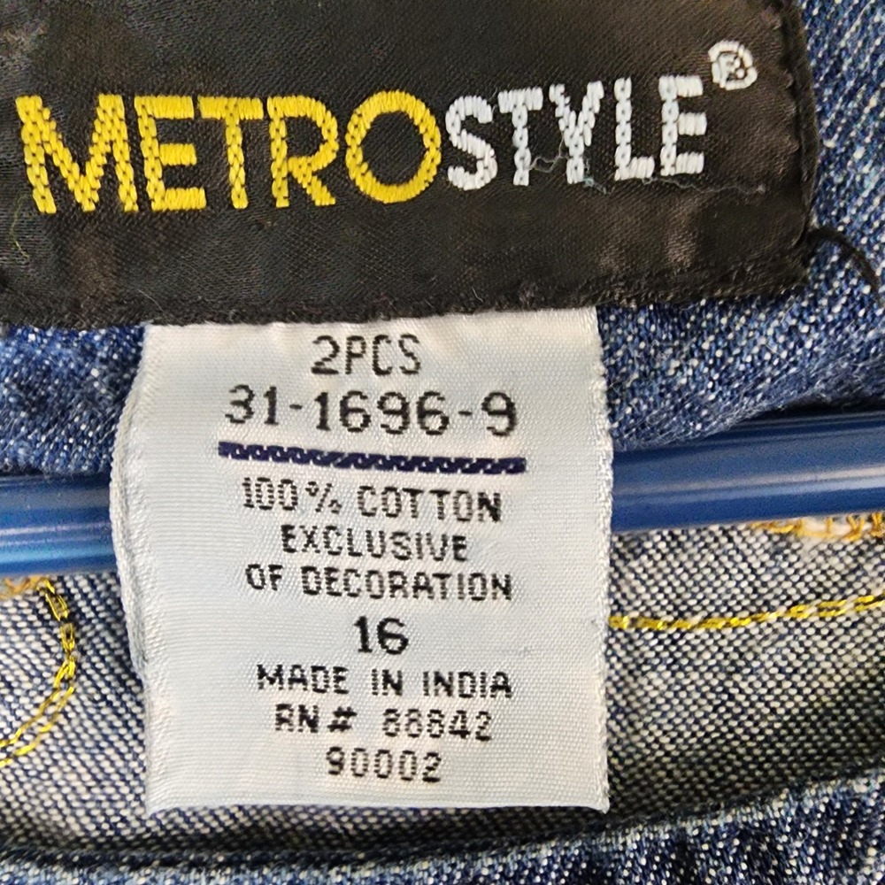 MetroStyle 2 Piece Set Womens Size 16 Top Pants Blue Denim Floral 90s Vintage - Picture 4 of 12